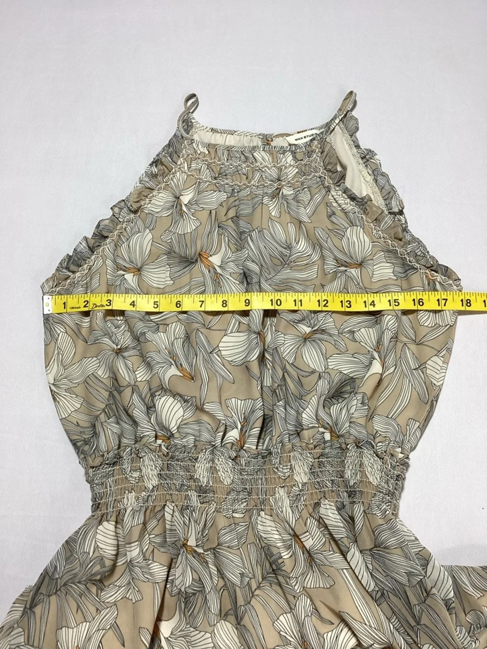 Max Studio Beige Taupe Floral Maxi Dress with Smocked Waist - Picture 12 of 15